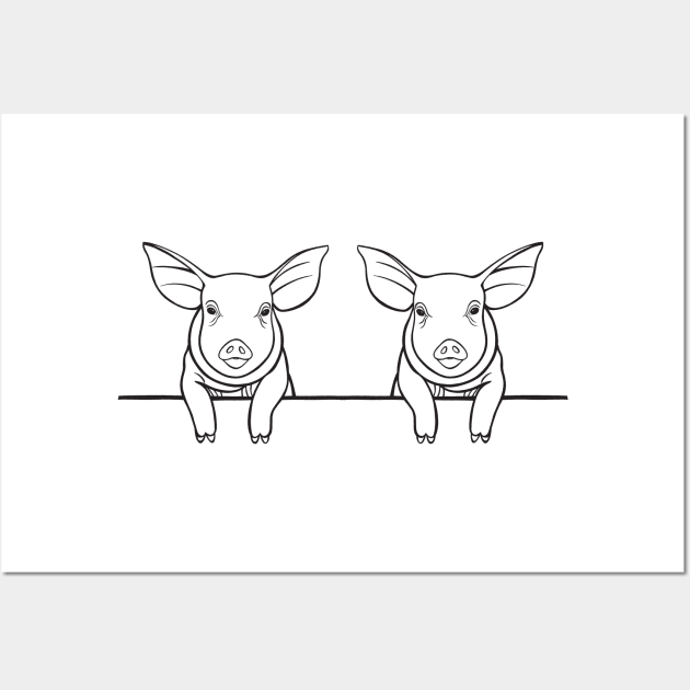 Piggies in Love - cute farm animal design - light colors Wall Art by Green Paladin